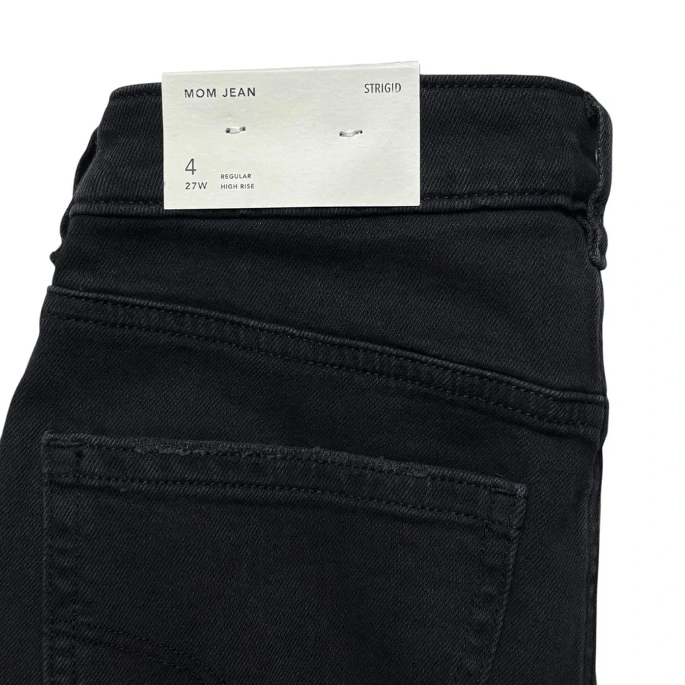 NWT American Eagle Strigid Ripped Mom Jeans 4 Onyx Black Distressed Destroyed